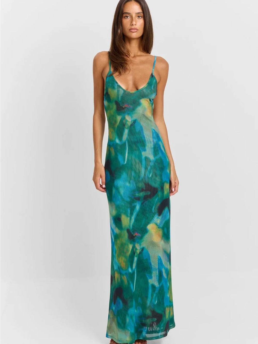 NWT Sasha Therese Vera Mesh Maxi Dress in Green Floral - Size XS